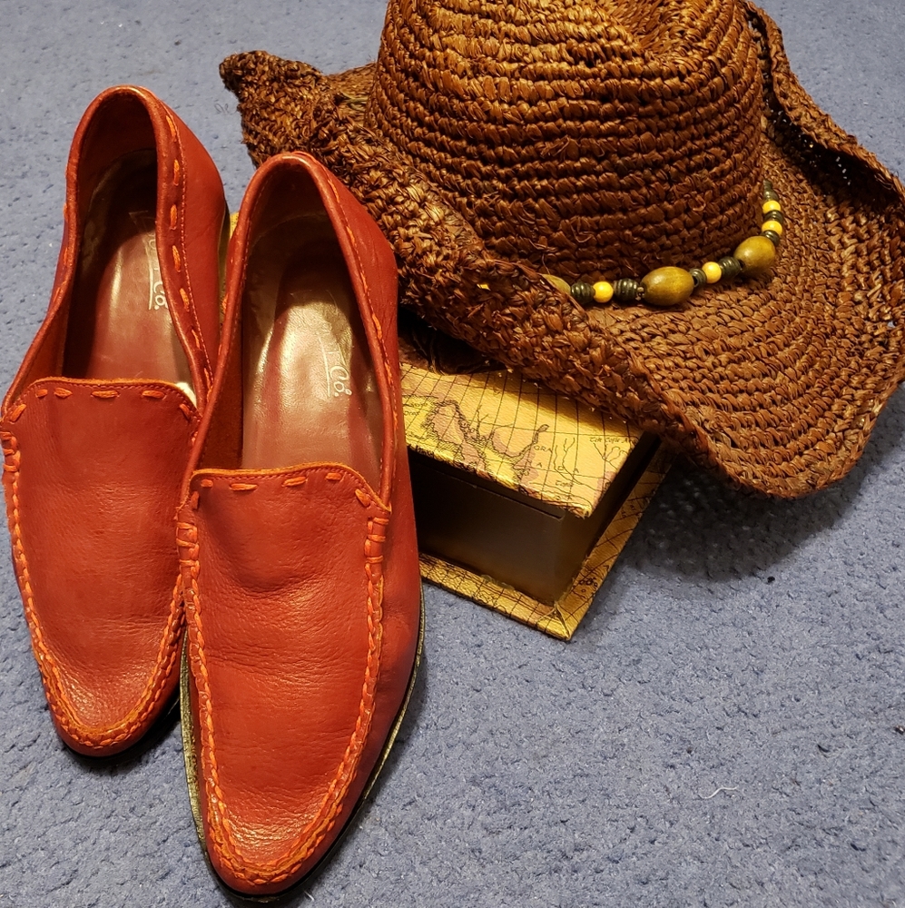 Leather Slip-On Loafers in Burnt Orange
